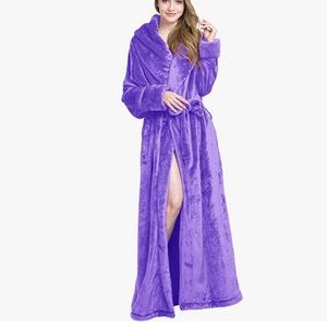 Extra Long Plush Fleece Robe Thicken Soft Warm Bathrobe Purple S